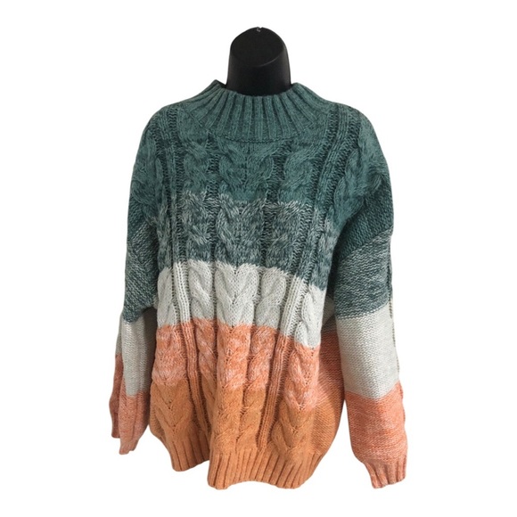 altar’d‎ state green orange ombre chunky knit mock neck sweater size medium new - Picture 3 of 16